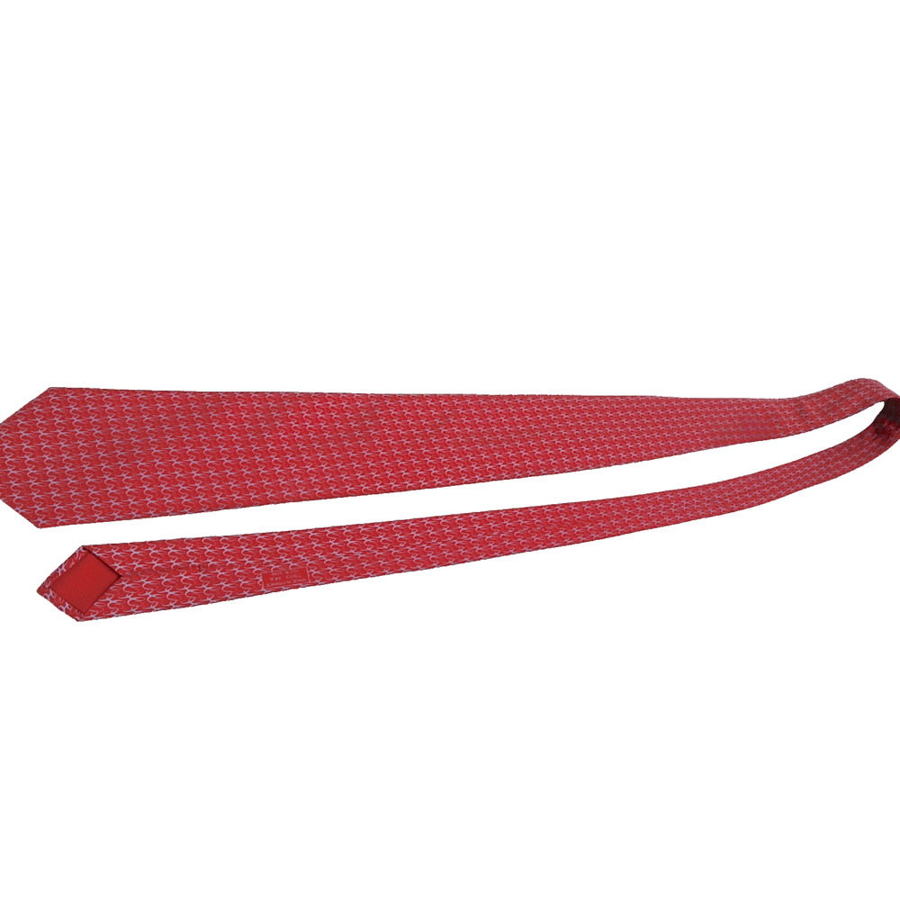 Hermes Tie Brick Red Silk Twill Classic Geometric Made in France - Picture 4 of 10